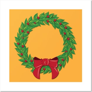 Charming Wreath with Berries and a Pretty Bow Posters and Art